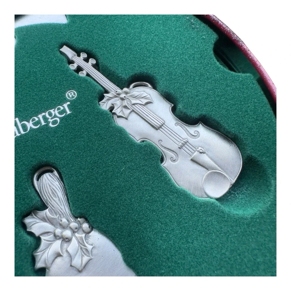 Longaberger 2003 Sounds of  the Season Pewter Musical Instrument Ornaments w Tin